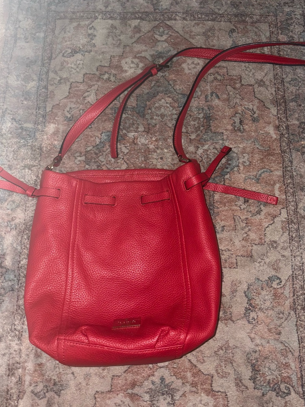 Kate Spade Red Bucket Bag Pebble Leather Side Cinch Adjustable Crossbody - Picture 2 of 14